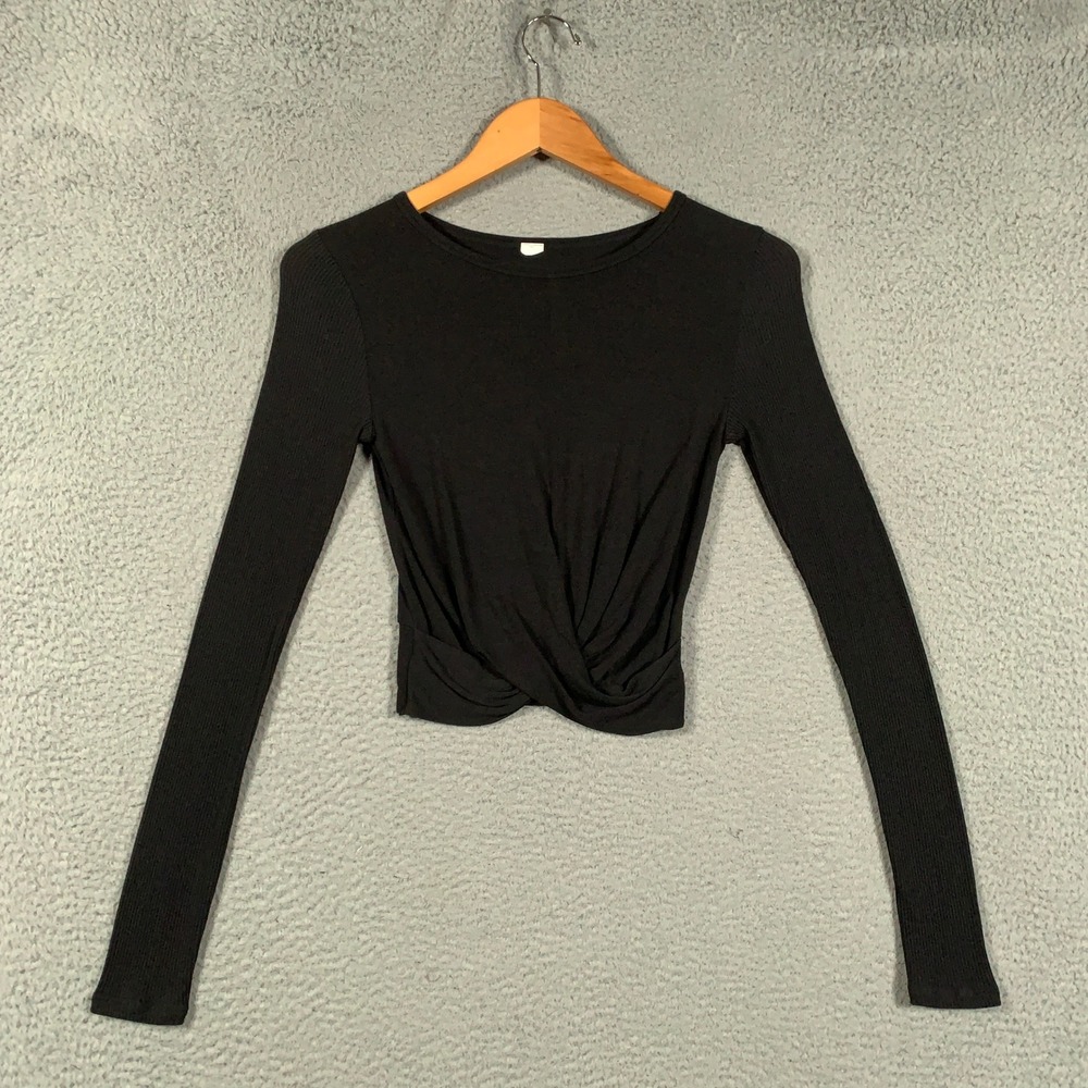 Alo Yoga Cover Long Sleeve Top Womens Small S Black Ribbed Twist Front Cropped M